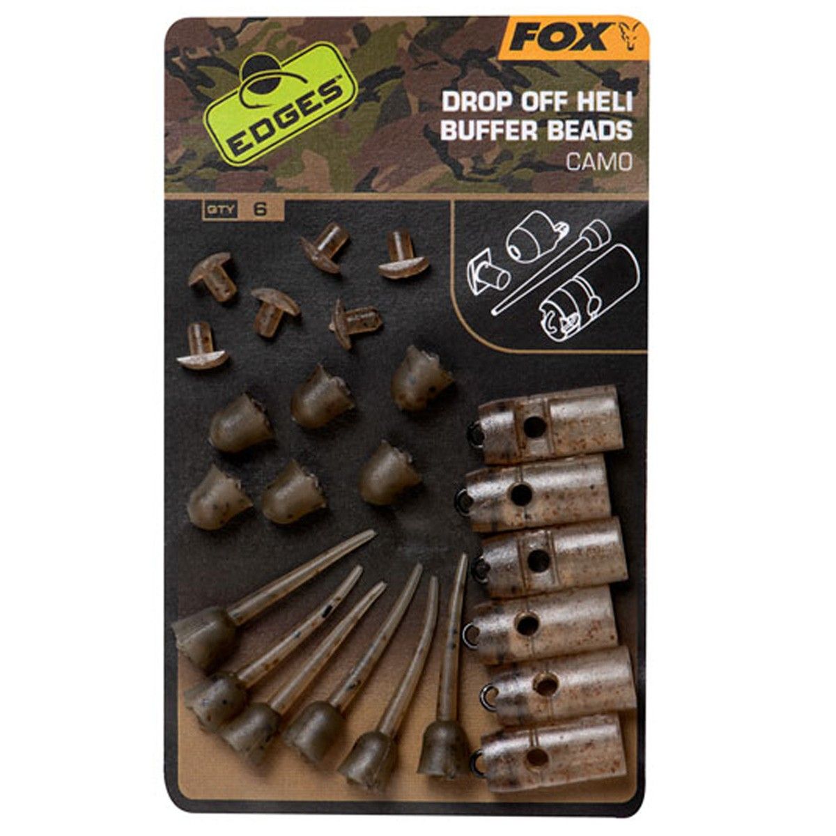 Fox Edges Camo Drop Off Heli Buffer Bead Kit x6