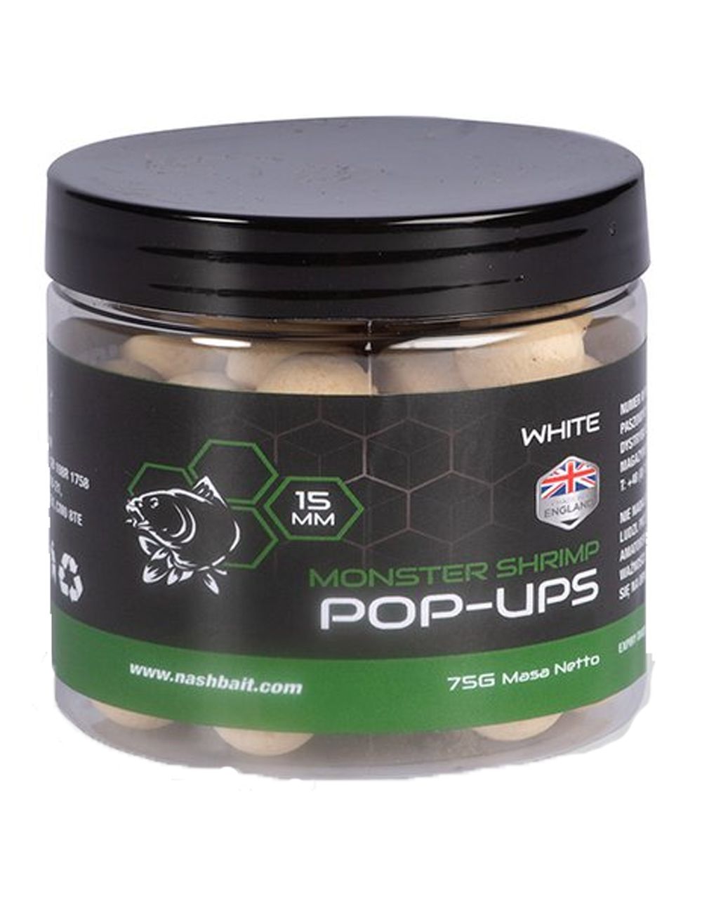 Nash Monster Shrimp Pop Ups White 15mm 75gr - Imagen 3